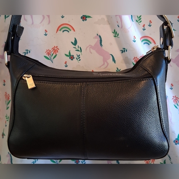 EUC Anuschka Black Leather Handmade Hummingbird Floral Casual Purse Bag - Picture 4 of 16